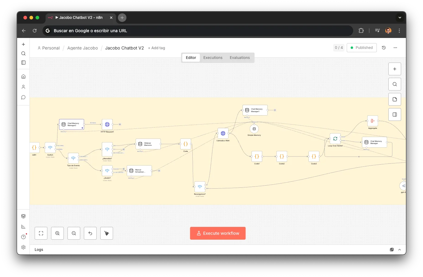 Jacobo conversational memory workflow in n8n