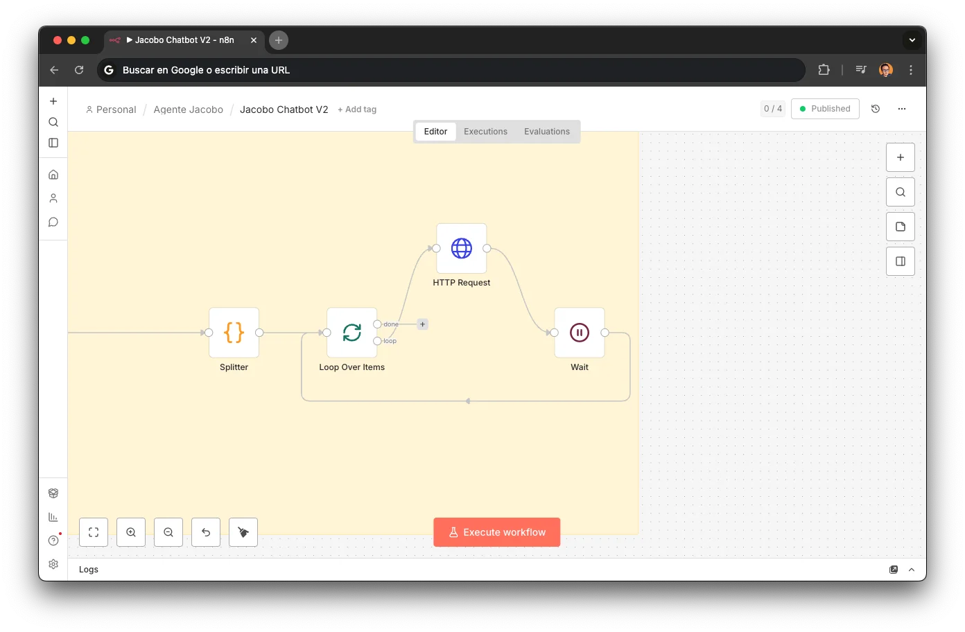 Pseudo-streaming workflow in n8n: long message splitter for WhatsApp