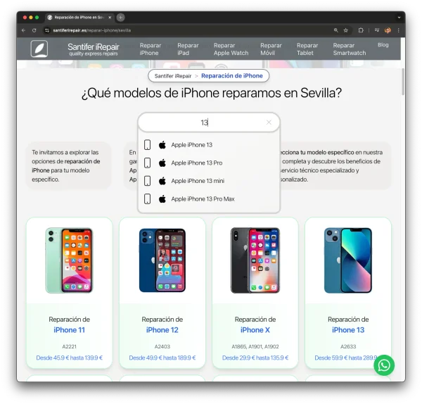 iPhone page search: "13" only shows iPhone models